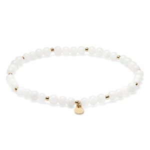 morgan & paige 18k yellow gold plated and genuine moonstone gemstone bronze accents beaded stretch bracelet, 6.5"