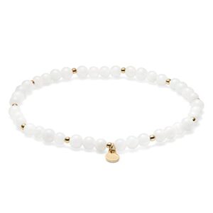 MORGAN & PAIGE 18K Yellow Gold Plated and Genuine Moonstone Gemstone Bronze Accents Beaded Stretch Bracelet, 6.5"