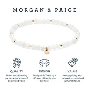 MORGAN & PAIGE 18K Yellow Gold Plated and Genuine Moonstone Gemstone Bronze Accents Beaded Stretch Bracelet, 6.5"