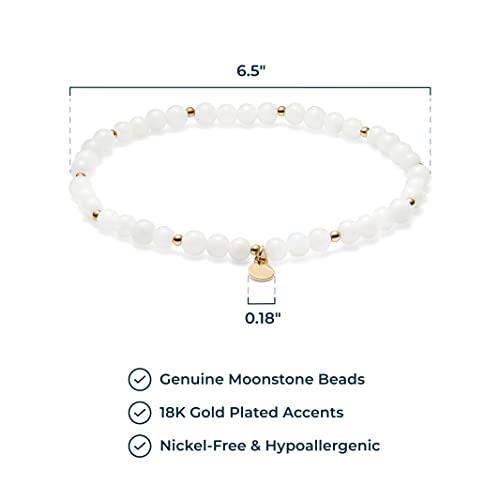 MORGAN & PAIGE 18K Yellow Gold Plated and Genuine Moonstone Gemstone Bronze Accents Beaded Stretch Bracelet, 6.5"