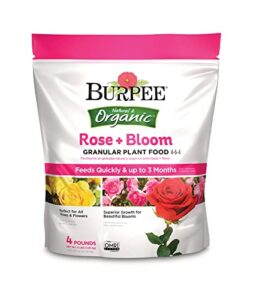 burpee organic bloom granular all-natural food for roses and flower plants | ideal for container gardens, beds or bushes, 4 lb, 4lb. bag