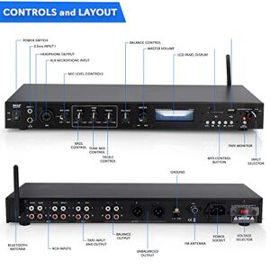 Pyle Rack Mount Studio Pre-Amplifier - Audio Receiver System w/ Digital LCD Display Bluetooth FM Radio Recording Mode Remote Control USB Flash or SD Card Reader Input and Output Jack - PPRE70BT