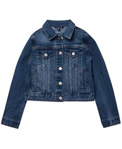 calvin klein girls' basic jean jacket, stretch denim with button closure, casual style, authentic, 12-14