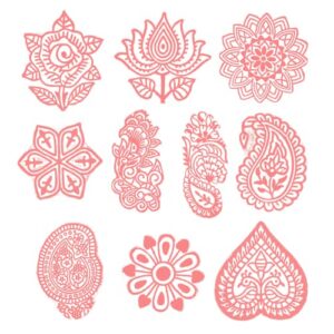 Hashcart® Wooden Pottery Stamps for Block Printing - Handcarved Indian Textile Printing Blocks Set of 10, Wooden Clay Pottery Stamps for Crafting on Fabric, Card & Henna Stamps