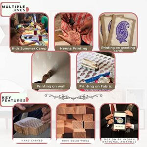 Hashcart® Wooden Pottery Stamps for Block Printing - Handcarved Indian Textile Printing Blocks Set of 10, Wooden Clay Pottery Stamps for Crafting on Fabric, Card & Henna Stamps