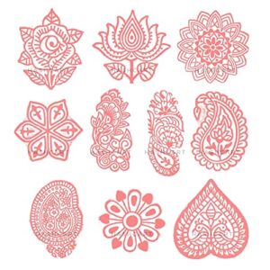 Hashcart® Wooden Pottery Stamps for Block Printing - Handcarved Indian Textile Printing Blocks Set of 10, Wooden Clay Pottery Stamps for Crafting on Fabric, Card & Henna Stamps