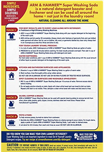 Arm & Hammer Natural Detergent Booster and freshener Super Washing Soda Detergent Booster & Household Cleaner, 55 oz