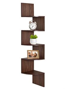 greenco 5-tier corner shelves, floating corner shelf, wall organizer storage, easy-to-assemble tiered wall mount shelves for bedrooms, bathroom shelves, kitchen, offices, living rooms (walnut finish)