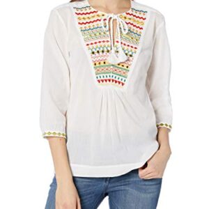 Trina Turk Women's Renzo Zig Zag Embroidered Top, White wash, S