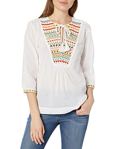 Trina Turk Women's Renzo Zig Zag Embroidered Top, White wash, S