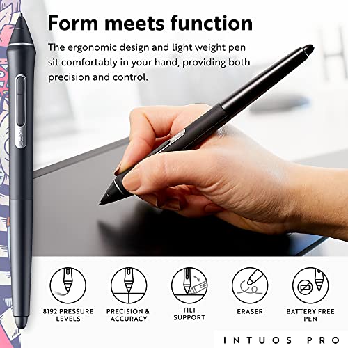Wacom Intuos Pro Medium Bluetooth Graphics Drawing Tablet, 8 Customizable ExpressKeys, 8192 Pressure Sensitive Pro Pen 2 Included, Compatible with Mac OS and Windows,Black