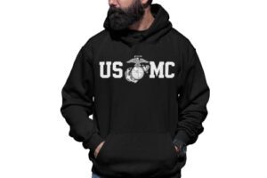 marine corps usmc sweatshirt hoodie with globe in center, black, m