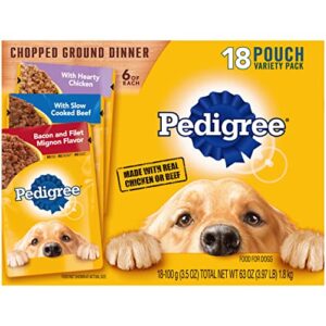 pedigree chopped ground dinner adult soft wet dog food 18-count variety pack, 3.5 oz pouches