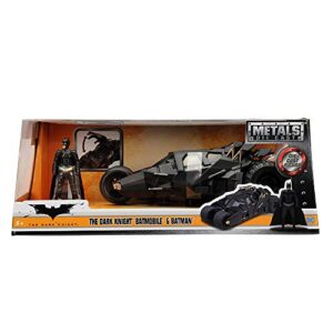 jada toys dc comics 2008 the dark knight batmobile with batman figure; 1:24 scale metals die-cast collectible vehicle