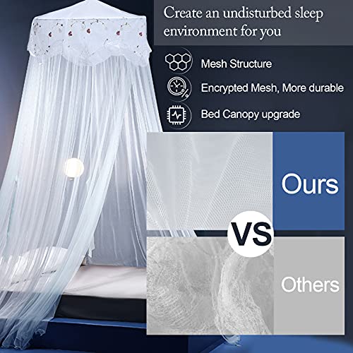 Jeteventy Bed Canopy, Princess Bed Curtain Net for Single to King Size,Bedroom Decoration of Round Lace Dome with Stainless Steel Hook,Quick Easy Installation (White)