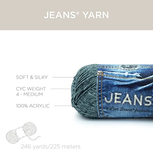 Lion Brand Yarn Jeans Yarn, Soft Yarn for Knitting and Crocheting, Yarn for Crafts, 1-Pack