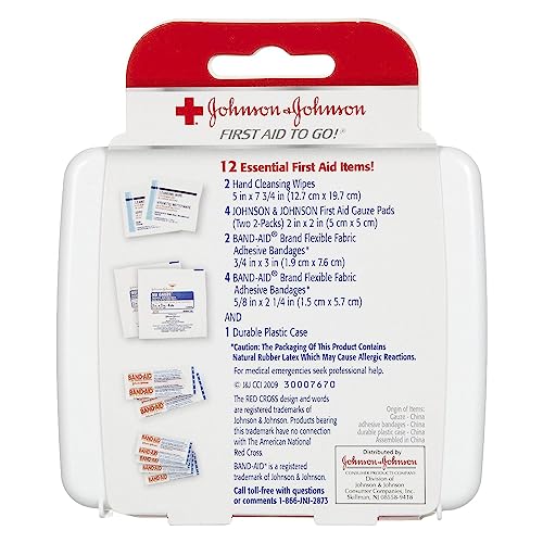 Johnson & Johnson First First Aid Kit for Car, Office, Purse Travel Size (Pack of 3) With Cleansing Wipe