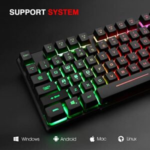 Rii RK100+ Multiple Color Rainbow LED Backlit Large Size USB Wired Mechanical Feeling Multimedia PC Gaming Keyboard,Office Keyboard for Working or Primer Gaming,Office Device