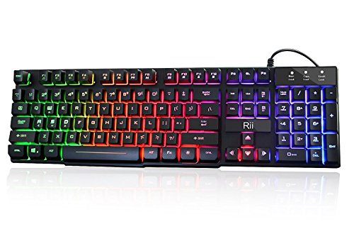 Rii RK100+ Multiple Color Rainbow LED Backlit Large Size USB Wired Mechanical Feeling Multimedia PC Gaming Keyboard,Office Keyboard for Working or Primer Gaming,Office Device