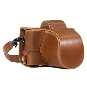 megagear olympus pen e-pl8 ever ready leather camera case and strap, with battery access - light brown - mg919