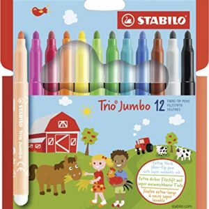 STABILO Extra-Thick Fiber-Tip Pen Trio Jumbo - Pack of 12 - Assorted Colors