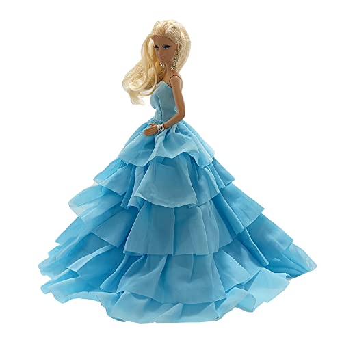 Peregrine Blue Lace Layered Ruffle Gown Dress, Bride Blue Gown for 11.5 inches Dolls