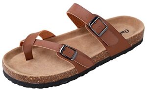 outwoods women's bork-30 vegan leather slide on toe loop sandals, brown 10