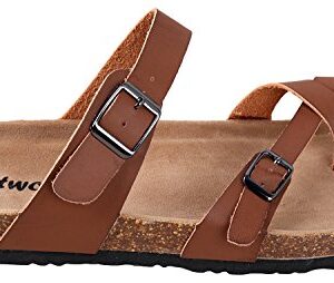 OUTWOODS Women's Bork-30 Vegan Leather Slide On Toe Loop Sandals, Brown 10