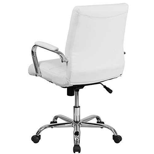 Flash Furniture Whitney Mid-Back Desk Chair - White LeatherSoft Executive Swivel Office Chair with Chrome Frame - Swivel Arm Chair