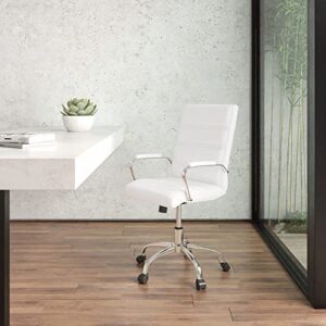 Flash Furniture Whitney Mid-Back Desk Chair - White LeatherSoft Executive Swivel Office Chair with Chrome Frame - Swivel Arm Chair