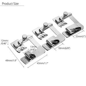 YEQIN 3 Piece Rolled Hem Presser Foot Set Wide Hemmer Foot Set Includes 1/2”, 3/4" and 1” Presser Feet Compatible with Singer, Brother, Babylock, Euro-Pro, Janome and More Low Shank Sewing Machine
