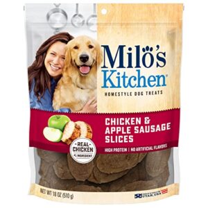 milo's kitchen dog treats, chicken & apple sausage slices, 18 ounce