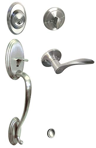 eBuilderDirect Satin Nickel Lock Door Lever Handle Entry/Privacy/Passage/Dummy/Deadbolt/Handleset 836DC (Front Door Handle Set Left Handed (Keyed Alike))