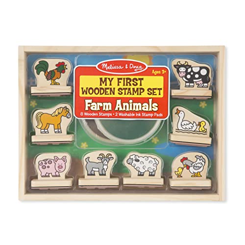 Melissa & Doug My First Wooden Stamp Set - Farm Animals - Art Projects, With Washable Ink, Farm Themed Wooden Stamps For Kids Ages 4+,Brown / Green