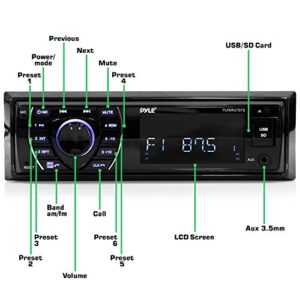 Pyle Bluetooth Marine Receiver Stereo - 12v Single DIN Style Boat In dash Radio Receiver System with Digital LCD, RCA, MP3, USB, SD, AM FM Radio - Remote Control, Wiring Harness - PLRMR27BTB (Black)