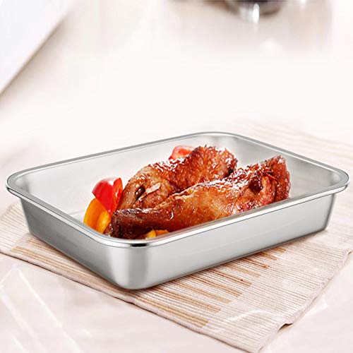 TeamFar Lasagna Pan, Stainless Steel Rectangular Cake Brownie Pan Casserole Baking Dish, 10.5’’ x 8’’ x 1.7’’ Compact for Toaster Oven, Non Toxic & Healthy, Brushed Finish & Easy Clean-Dishwasher Safe