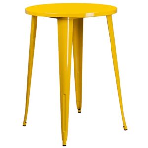 Flash Furniture Commercial Grade 30" Round Yellow Metal Indoor-Outdoor Bar Table Set with 2 Cafe Stools