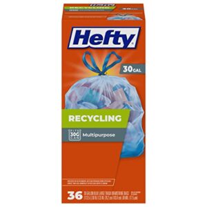 hefty recycling trash bags, blue, 30 gallon, 36 count
