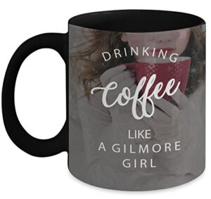 vitazi kitchenware gilmore girls gift (15 oz) drinking coffee like a gilmore girl mugs with quotes and sayings, ceramic coffee mug - with image (black)