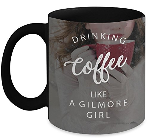 Vitazi Kitchenware Gilmore Girls Gift (15 oz) Drinking Coffee Like a Gilmore Girl Mugs With Quotes and Sayings, Ceramic Coffee Mug - With Image (Black)