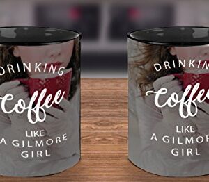 Vitazi Kitchenware Gilmore Girls Gift (15 oz) Drinking Coffee Like a Gilmore Girl Mugs With Quotes and Sayings, Ceramic Coffee Mug - With Image (Black)