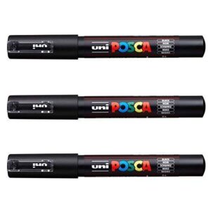 uni-ball posca marker pen pc-1m - black - pack of 3 pens