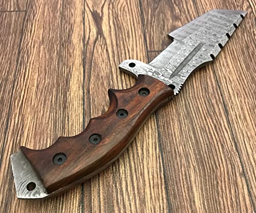 TR-1168 Custom Handmade Damascus Steel 10 Inches Tracker Knife - Perfect Grip walnut wood Handle (TR-987) (TR-2195)