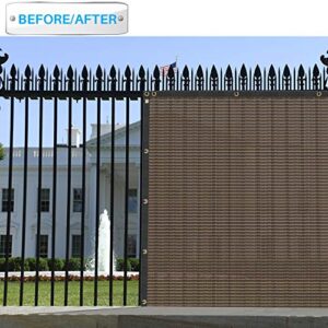 Patio 5' x 25' Fence Privacy Screen Brown Commercial Grade Mesh Shade Fabric with Brass Gromment Outdoor Windscreen Zipties