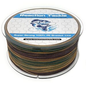 reaction tackle braided fishing line green camo 10lb 150yd