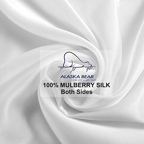 ALASKA BEAR Silk Pillowcase Cover for Hair and Skin, 100% Mulberry Silk Pillow Cases Queen Size for Bliss Sleep with Random Scrunchy Gift Set Better Than Poly Satin, Zipper Closure, 1pc, Cool White