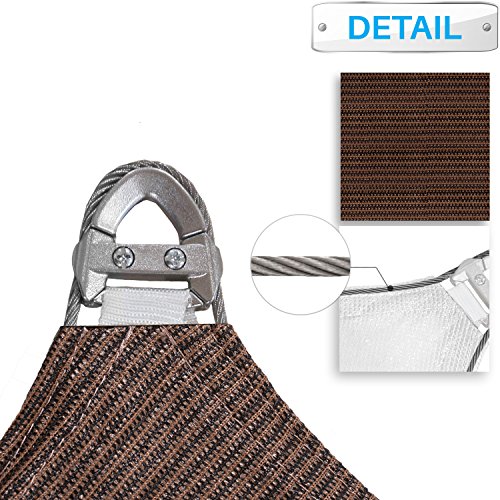 Patio Paradise Large Sun Shade Sail Brown 20' x 20' Square Heavy Duty Strengthen Durable Outdoor Canopy UV Block Fabric A-Ring Design Metal Spring Reinforcement