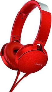 sony xb550ap extra bass on-ear headset/headphones with mic for phone call, red