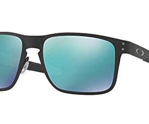 Oakley Men's OO4123 Holbrook Metal Square Sunglasses, Matte Black/Jade Iridium, 55 mm