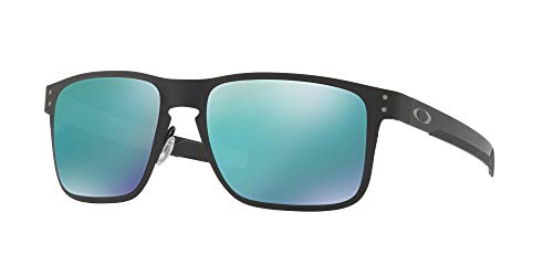 Oakley Men's OO4123 Holbrook Metal Square Sunglasses, Matte Black/Jade Iridium, 55 mm